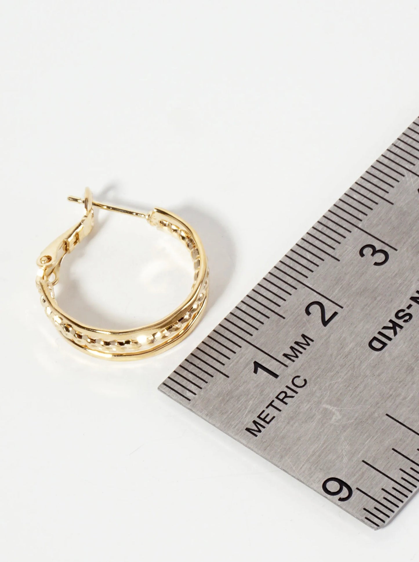 20mm 14K-Gold-Dipped Ball-textured Layered Latch-back Hoop Earrings