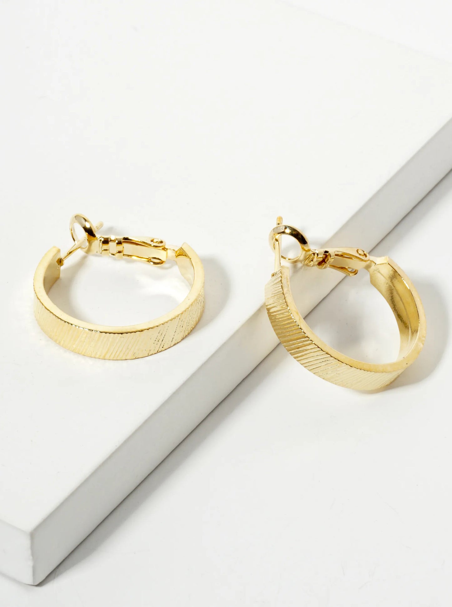 20mm 14K-Gold-Dipped Brushed-Texture Latch-Back Hoop Earrings