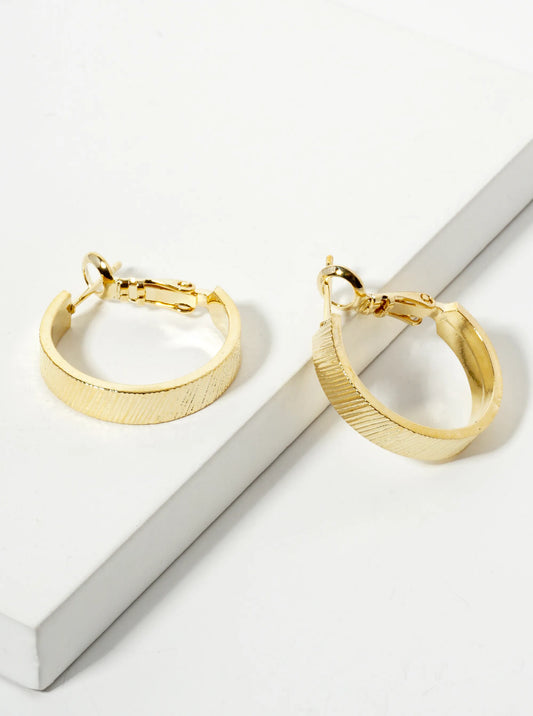 20mm 14K-Gold-Dipped Brushed-Texture Latch-Back Hoop Earrings