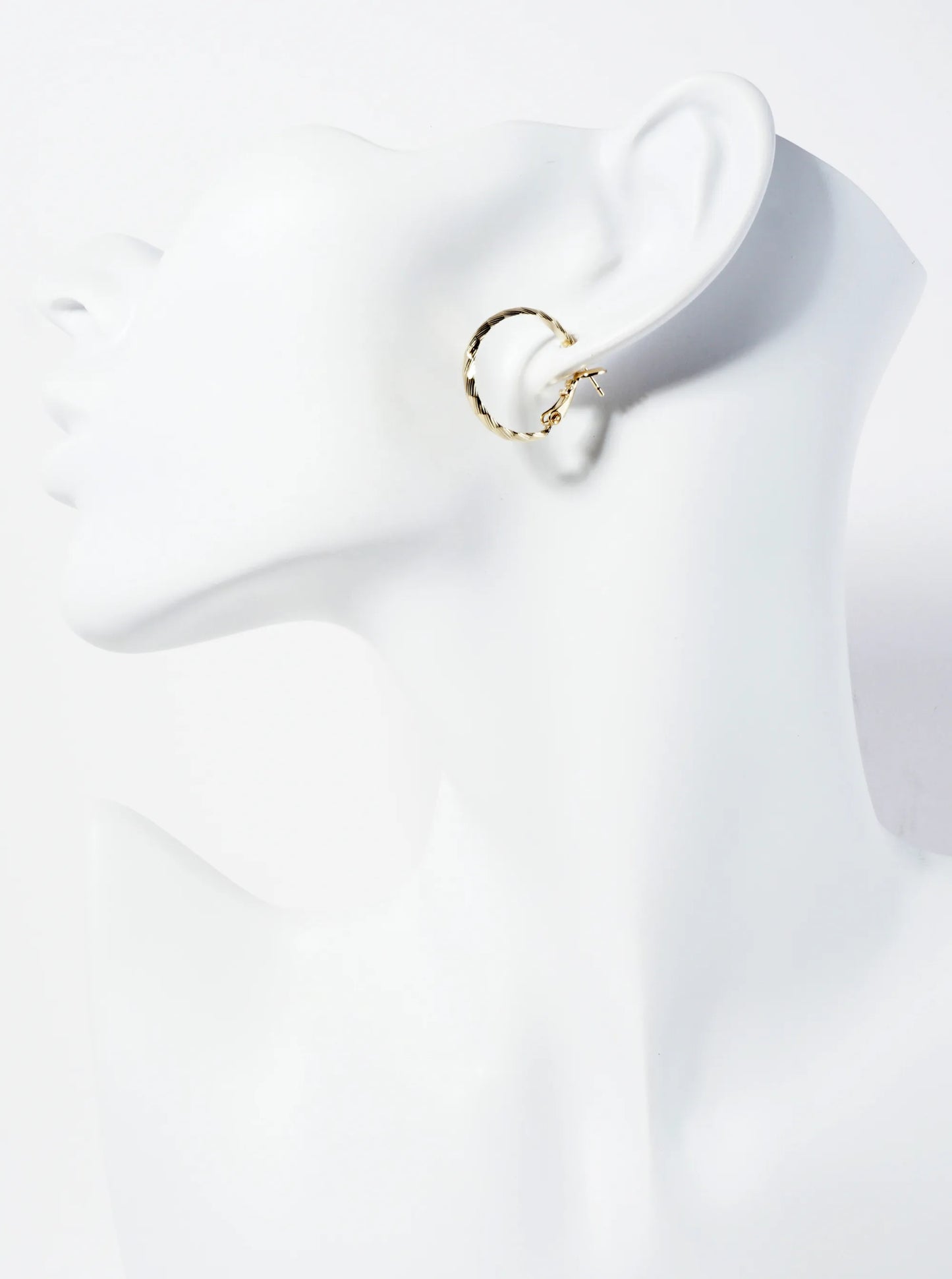20mm 14K-Gold-Dipped Diagonal-Texture Brass Latch-Back Hoop Earrings
