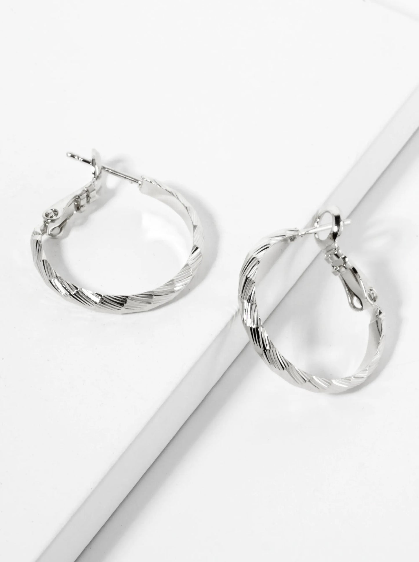 20mm 14K-Gold-Dipped Diagonal-Texture Brass Latch-Back Hoop Earrings