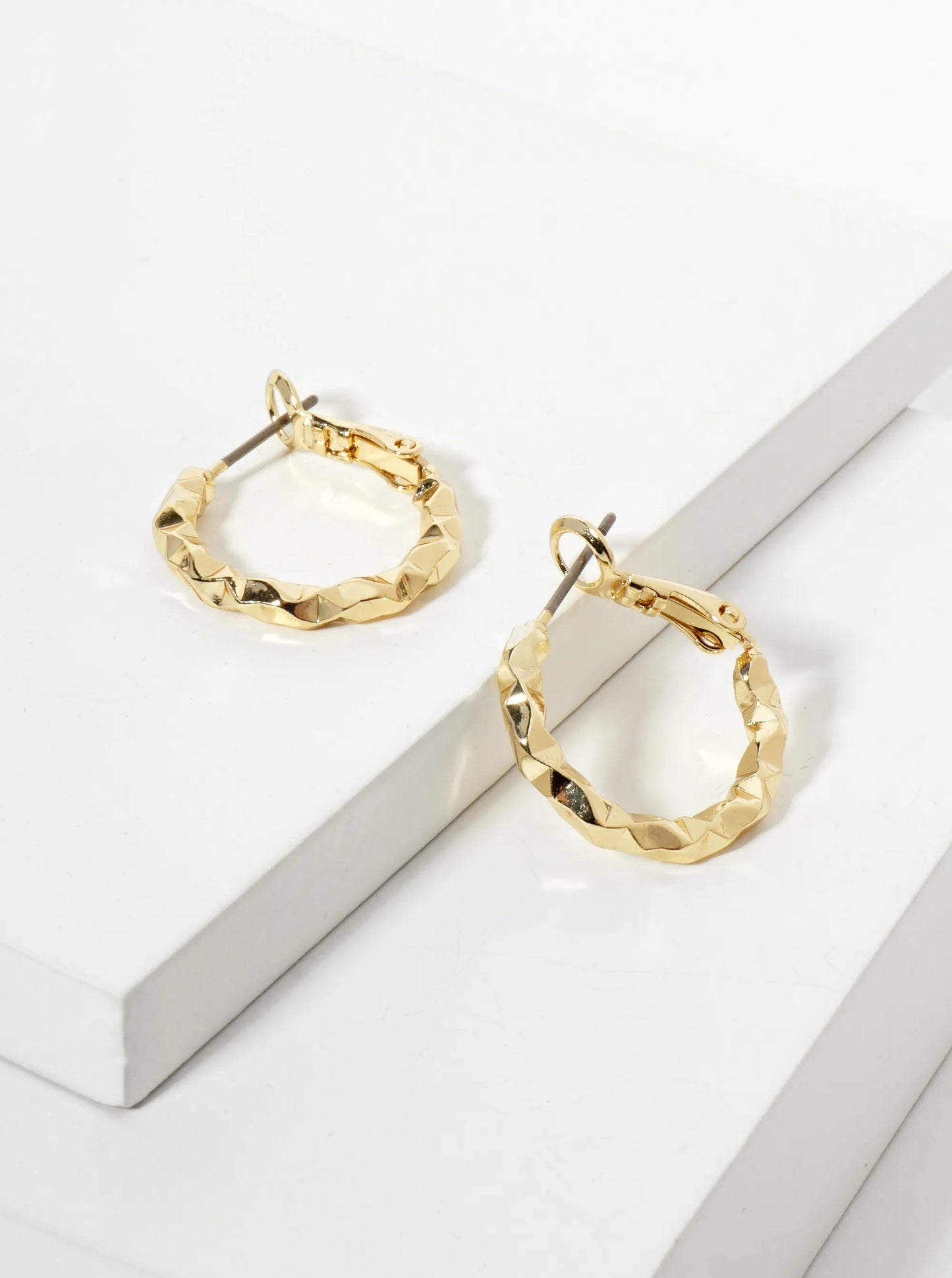 20mm 14K-Gold-Dipped Edgy Texture Latch-Back Hoop Earrings