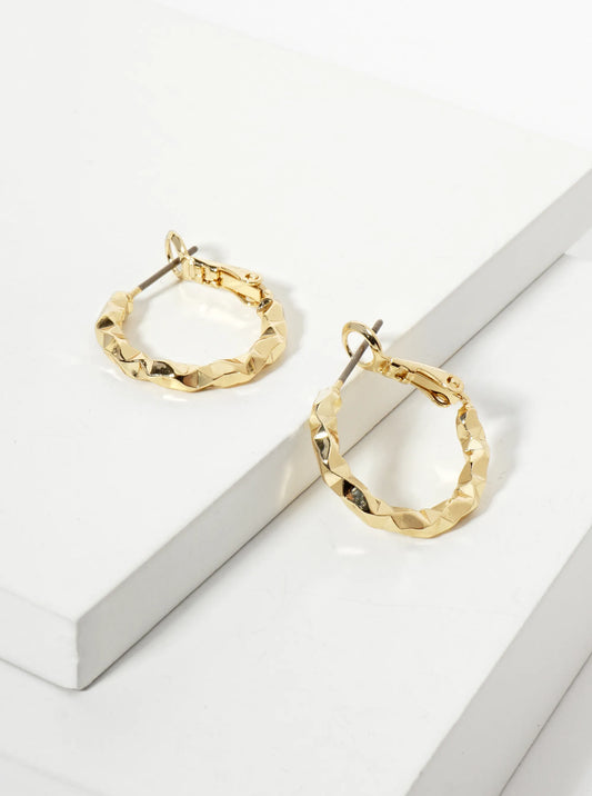 20mm 14K-Gold-Dipped Edgy Texture Latch-Back Hoop Earrings