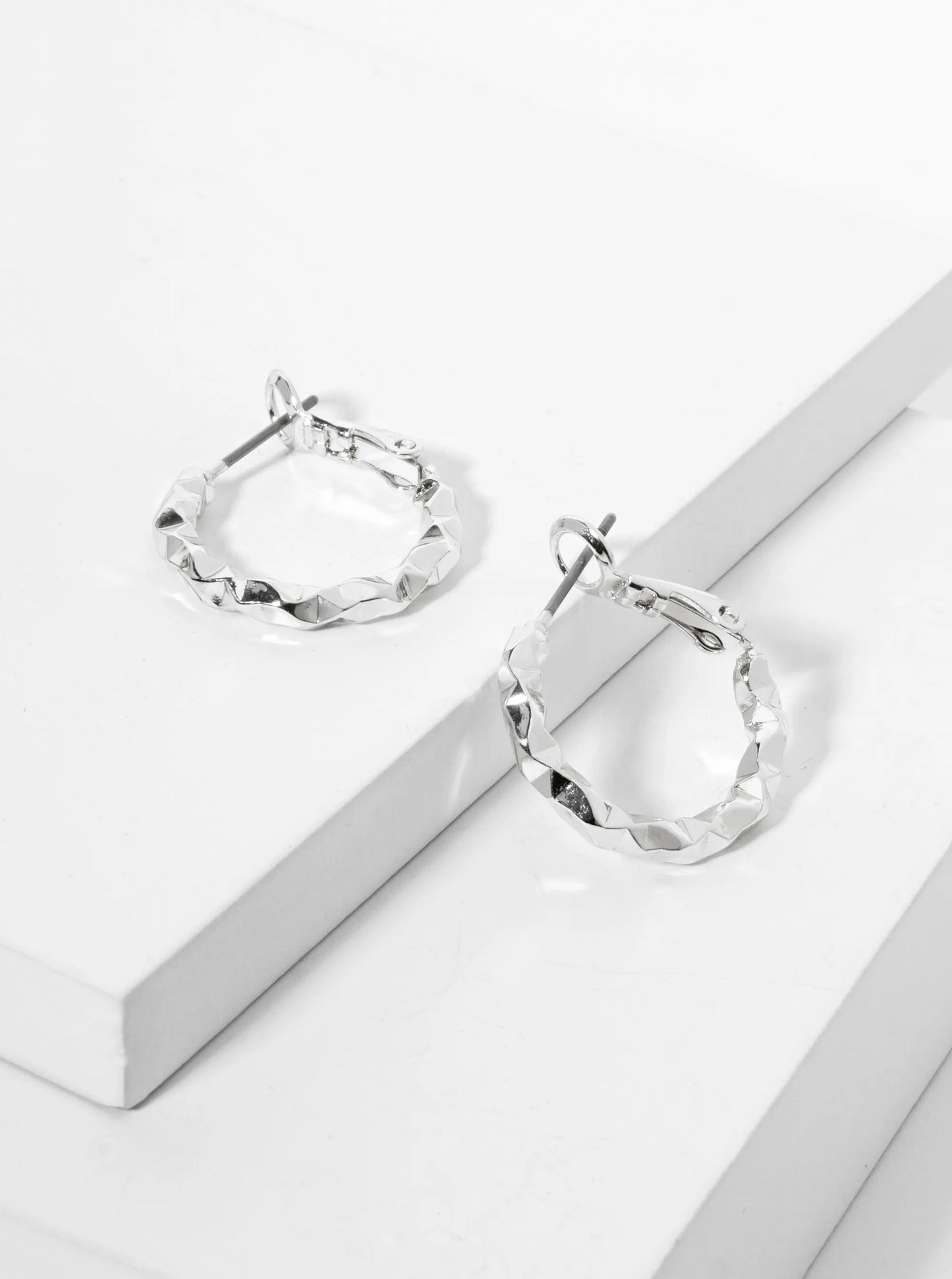 20mm 14K-Gold-Dipped Edgy Texture Latch-Back Hoop Earrings