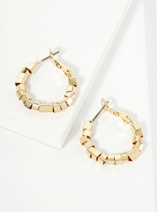 20mm 14K-Gold-Dipped Geometric Square Beaded Latch-Back Hoop Earrings