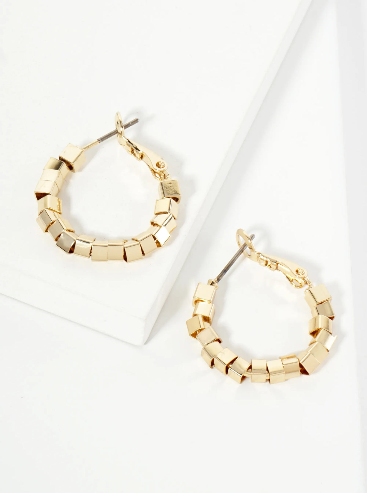 20mm 14K-Gold-Dipped Geometric Square Beaded Latch-Back Hoop Earrings