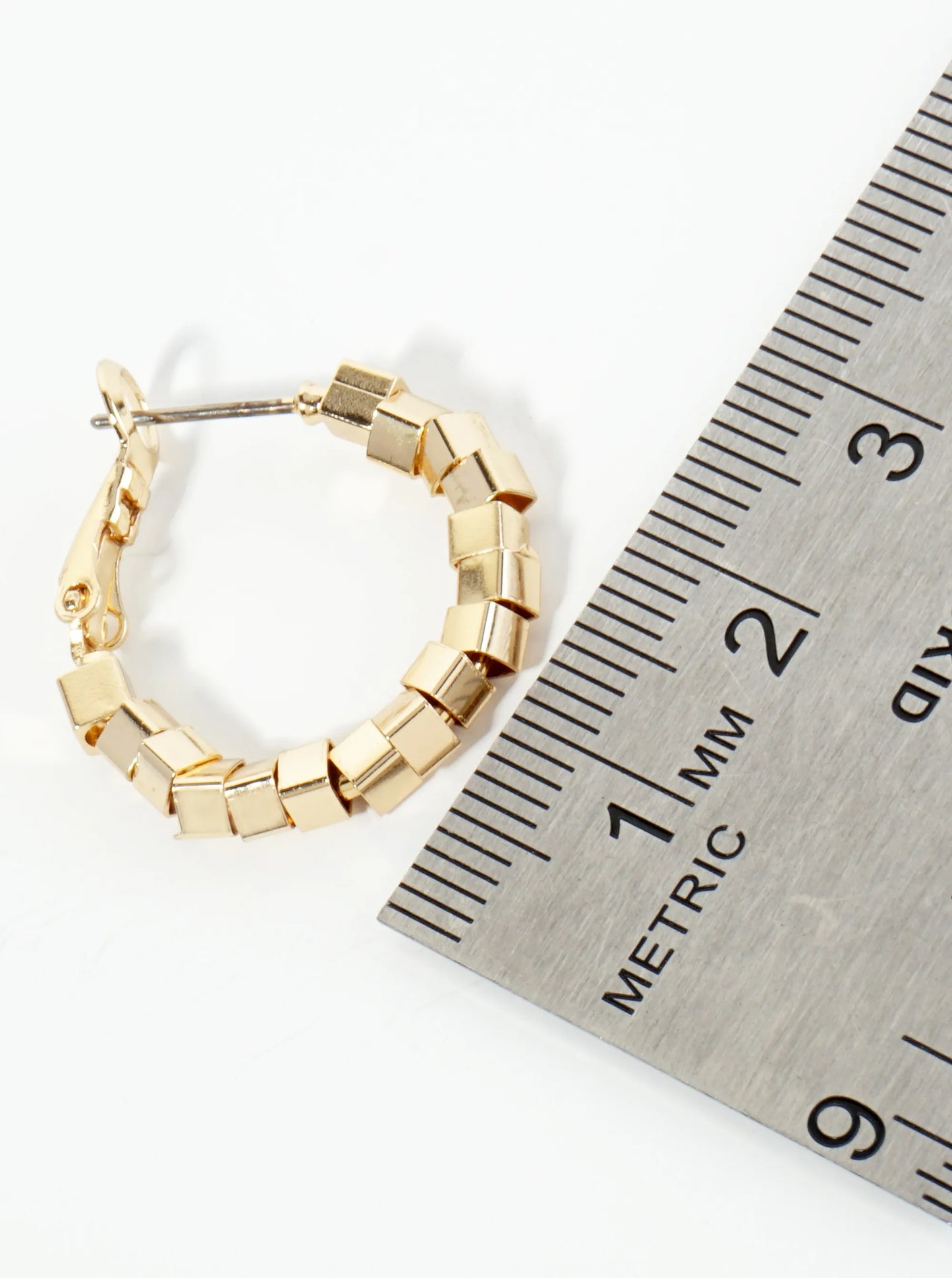 20mm 14K-Gold-Dipped Geometric Square Beaded Latch-Back Hoop Earrings