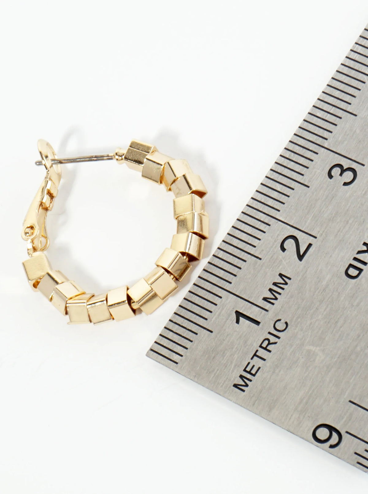 20mm 14K-Gold-Dipped Geometric Square Beaded Latch-Back Hoop Earrings