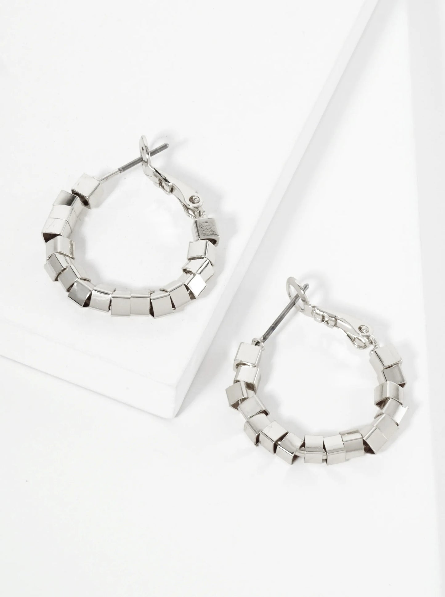 20mm 14K-Gold-Dipped Geometric Square Beaded Latch-Back Hoop Earrings