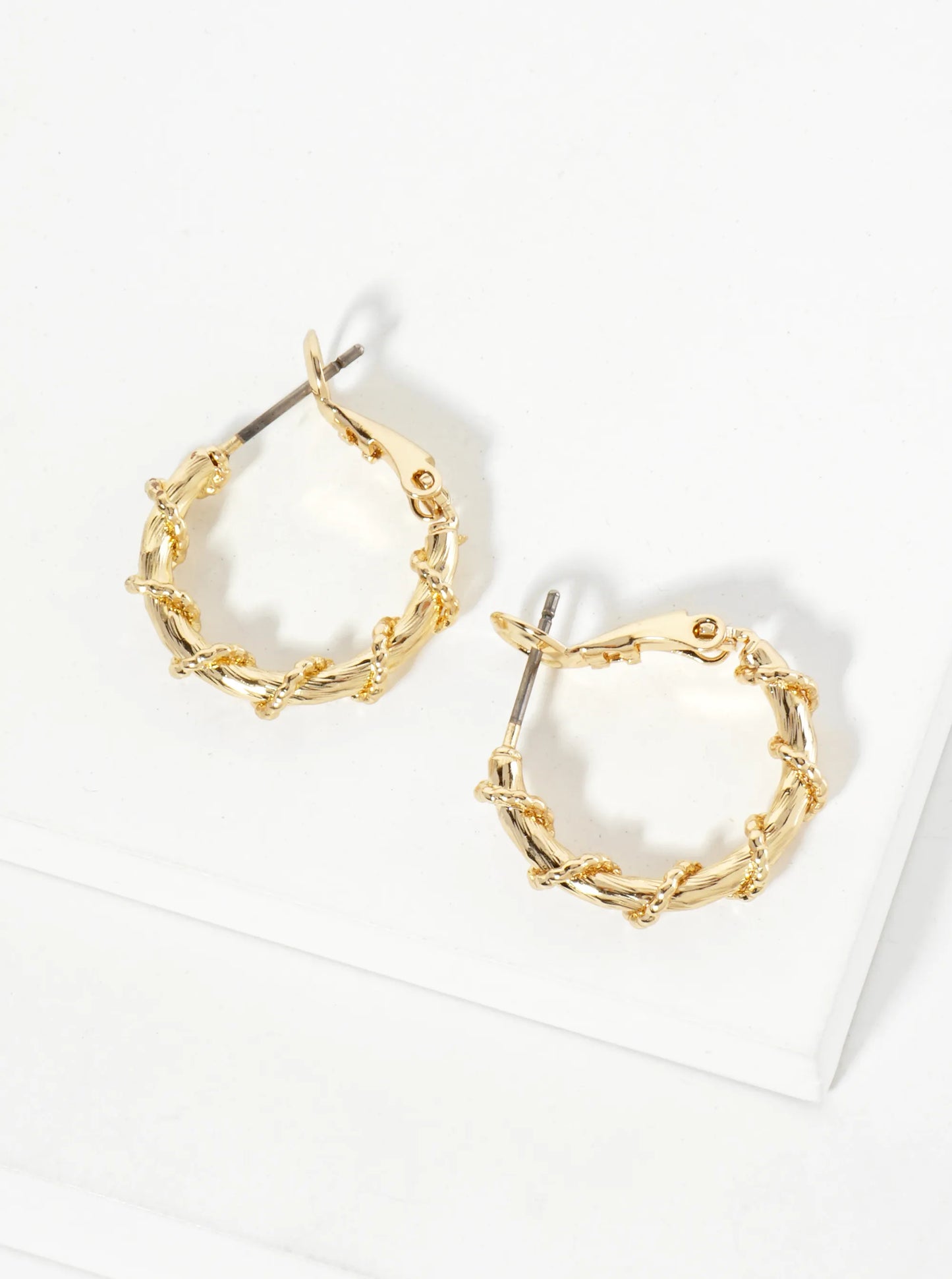 20mm 14K-Gold-Dipped Latch-Back Hoop Earrings With Twisted Vine Design