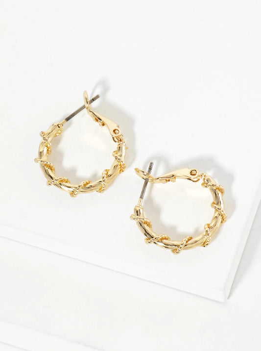 20mm 14K-Gold-Dipped Latch-Back Hoop Earrings With Twisted Vine Design