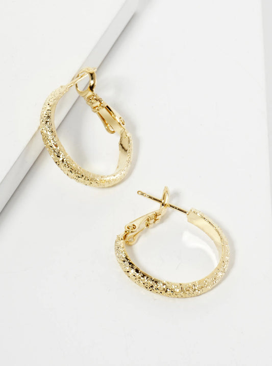 20mm 14K-Gold-Dipped Sandblast Textured Latch-Back Hoop Earrings
