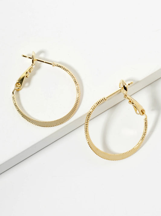 20mm 14K-Gold-Dipped Textured Latch-Back Hoop Earrings With Flat Center