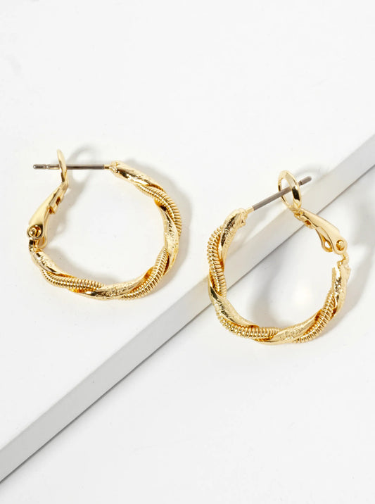 20mm 14K-Gold-Dipped Textured Twist Latch-Back Hoop Earrings