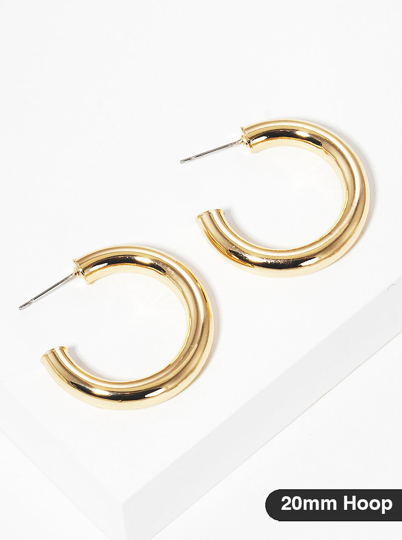 20mm Bold Brass Hollow Hoop Earrings