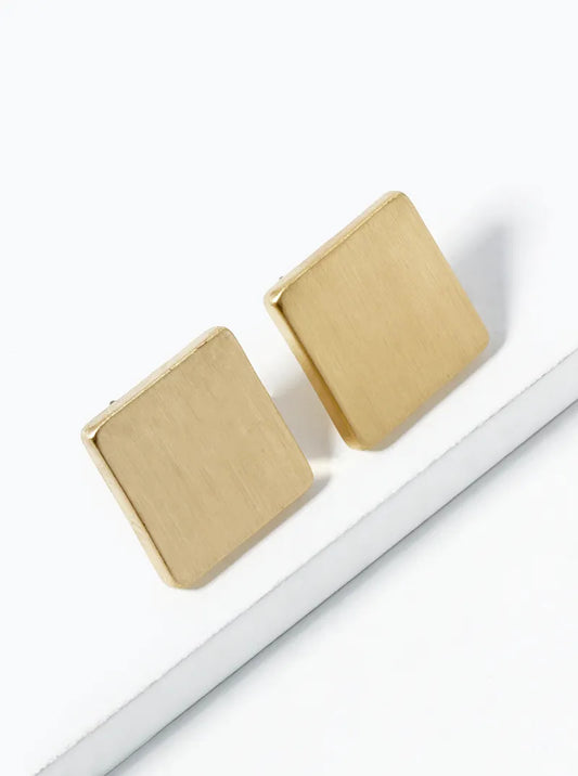 20mm Brushed Brass Square Button Stud Earrings