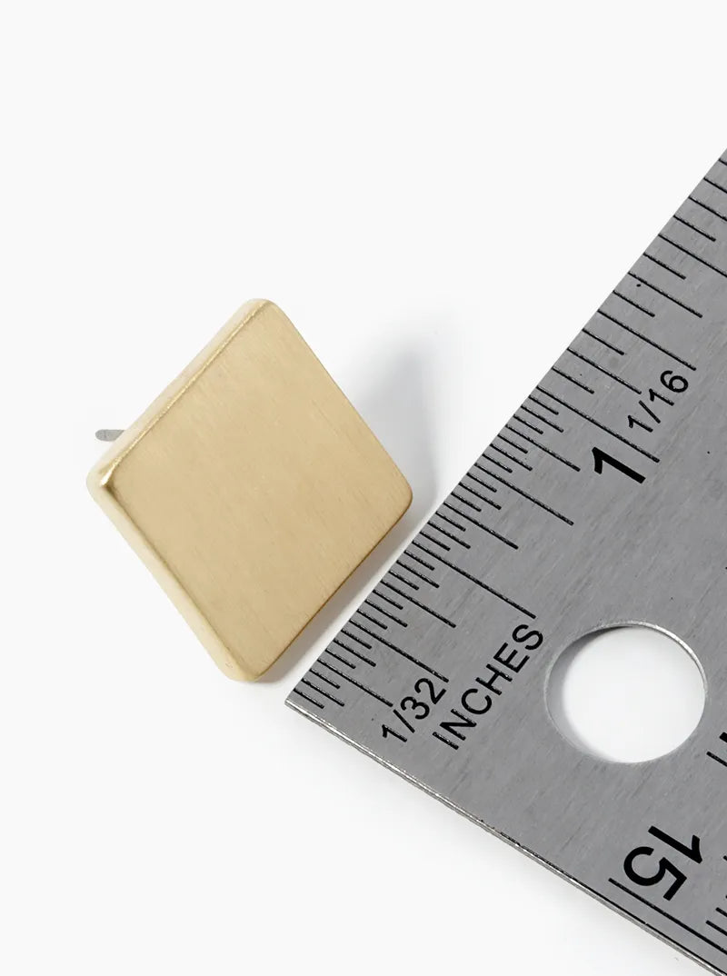 20mm Brushed Brass Square Button Stud Earrings