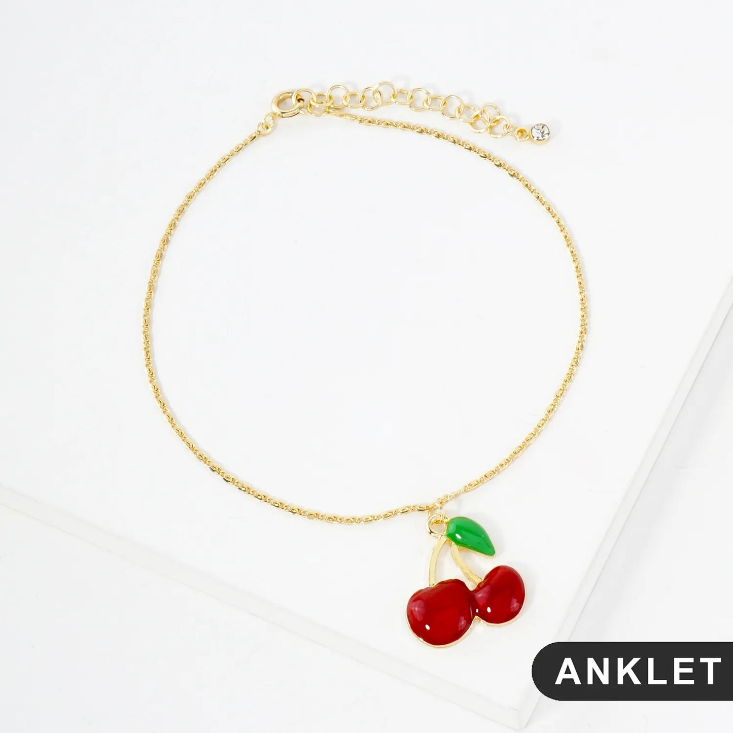 20mm Enamel Cherry Charm 18K-Gold-Dipped Brass Anklet