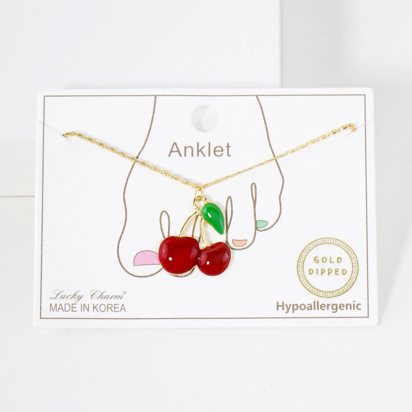 20mm Enamel Cherry Charm 18K-Gold-Dipped Brass Anklet