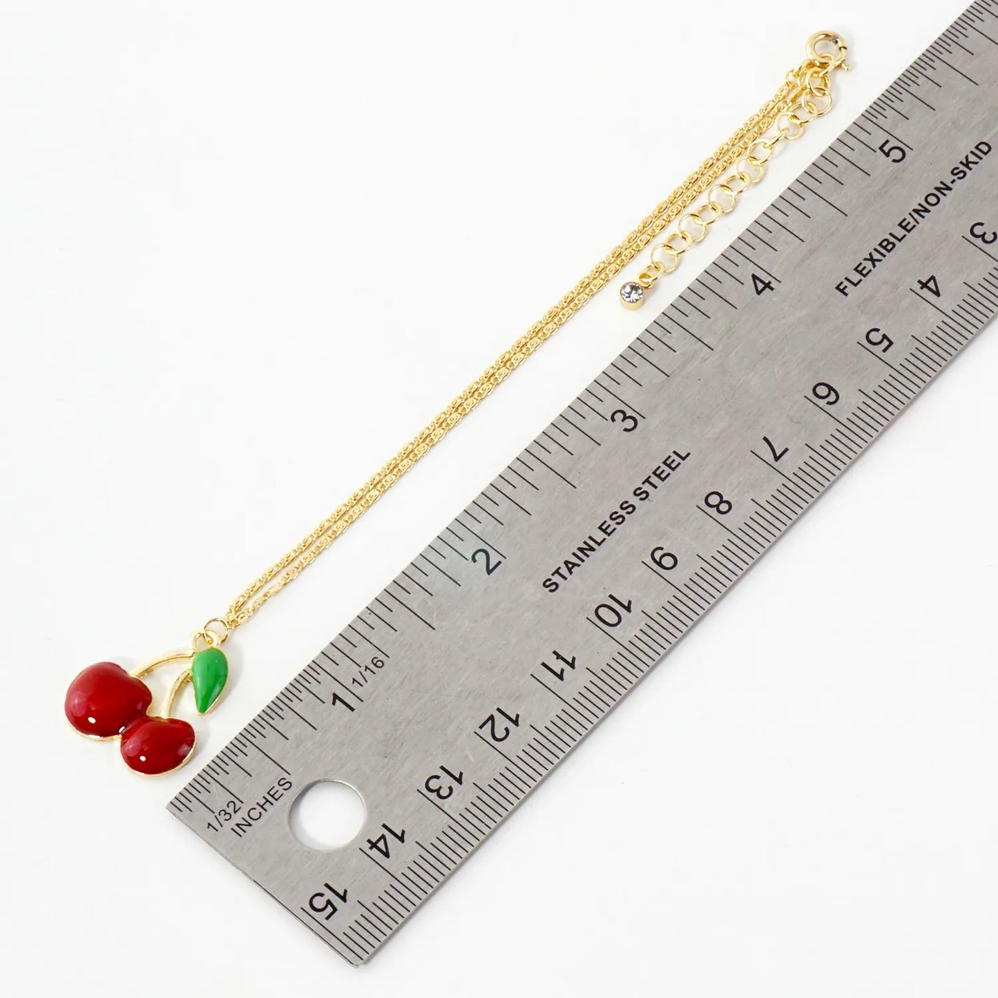20mm Enamel Cherry Charm 18K-Gold-Dipped Brass Anklet