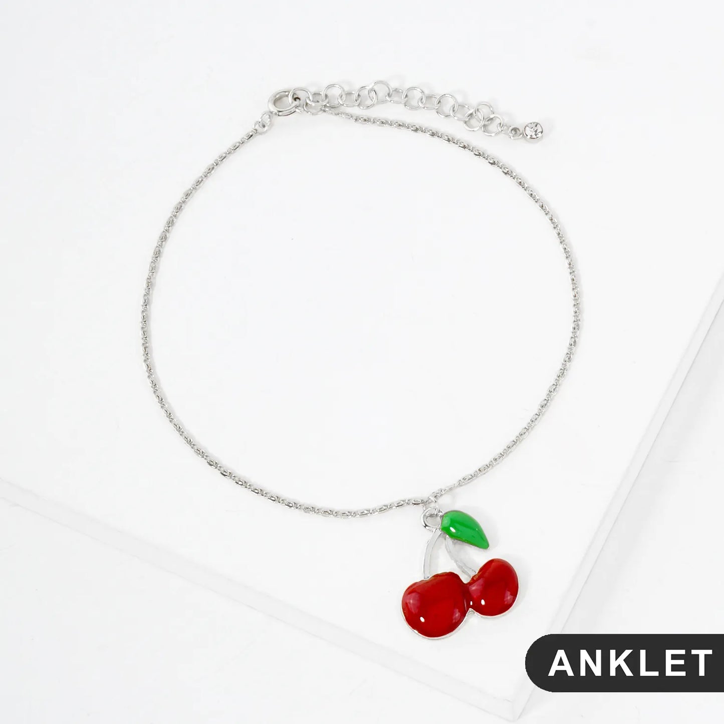 20mm Enamel Cherry Charm 18K-Gold-Dipped Brass Anklet