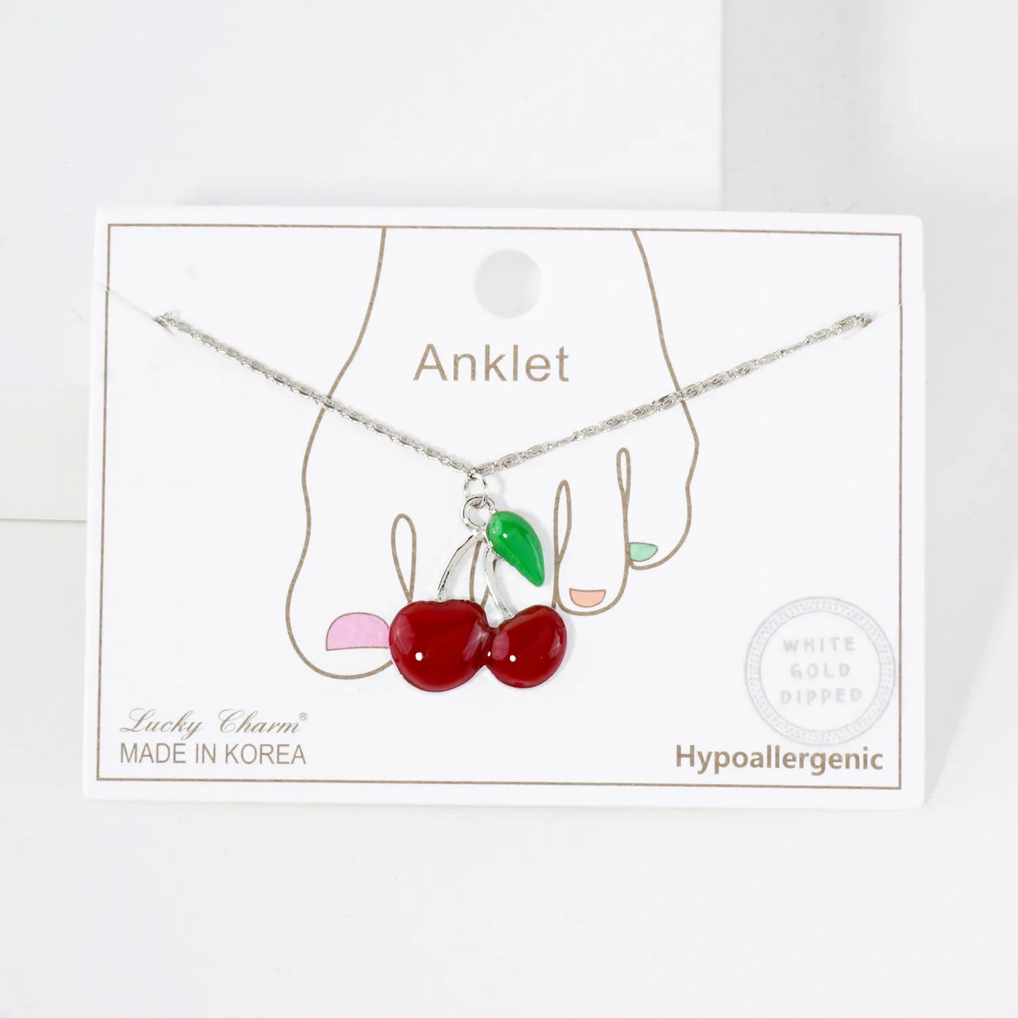 20mm Enamel Cherry Charm 18K-Gold-Dipped Brass Anklet