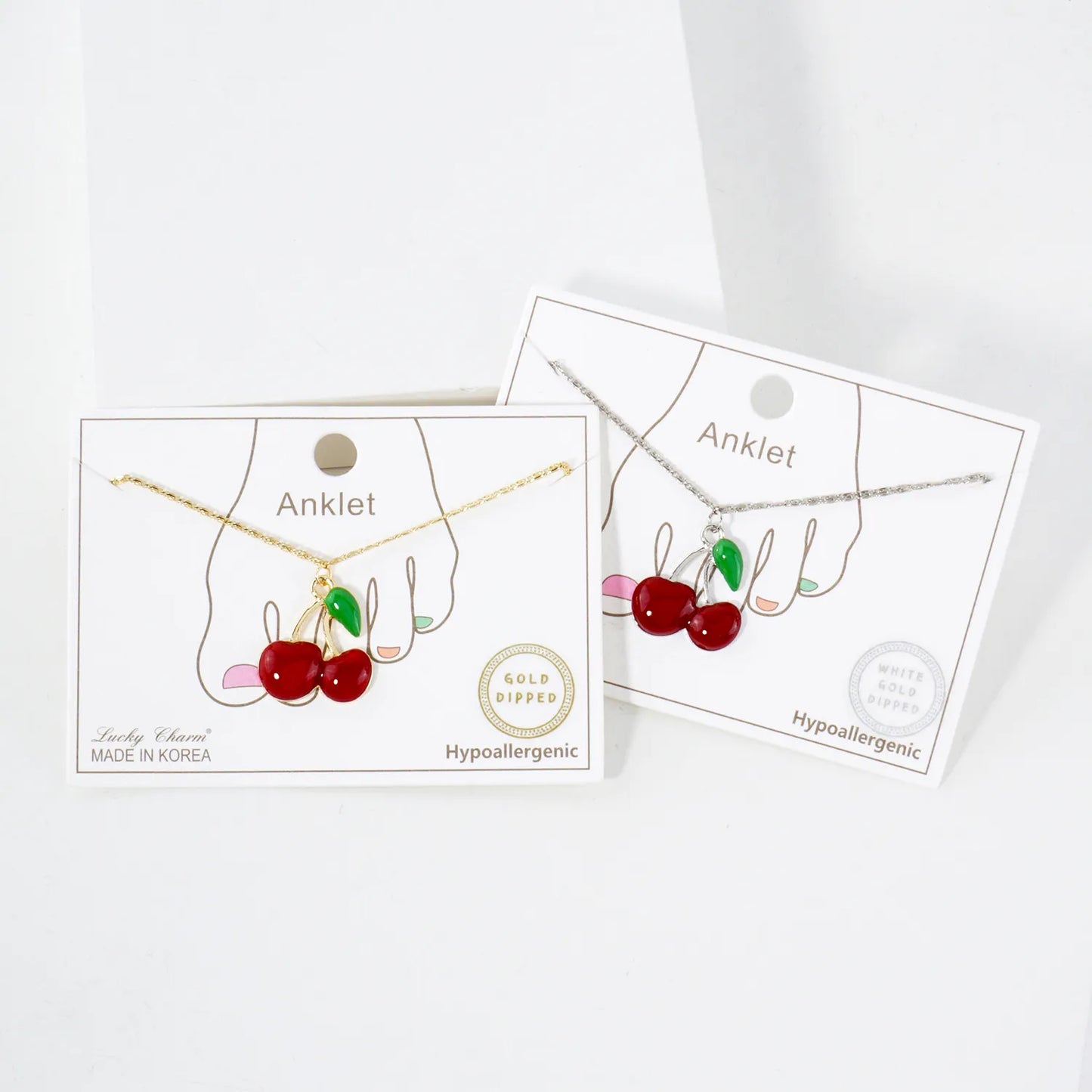 20mm Enamel Cherry Charm 18K-Gold-Dipped Brass Anklet