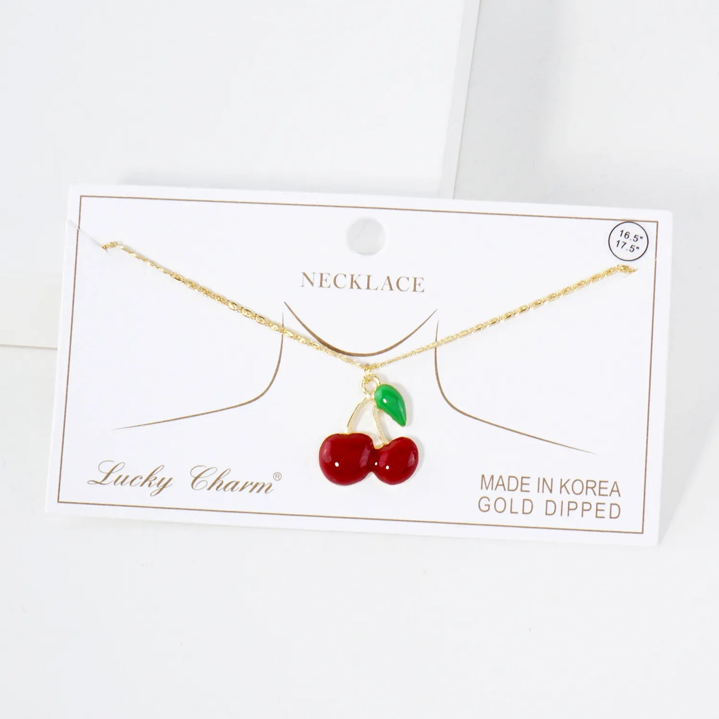 20mm Enamel Cherry Pendant 18K-Gold-Dipped Brass Necklace
