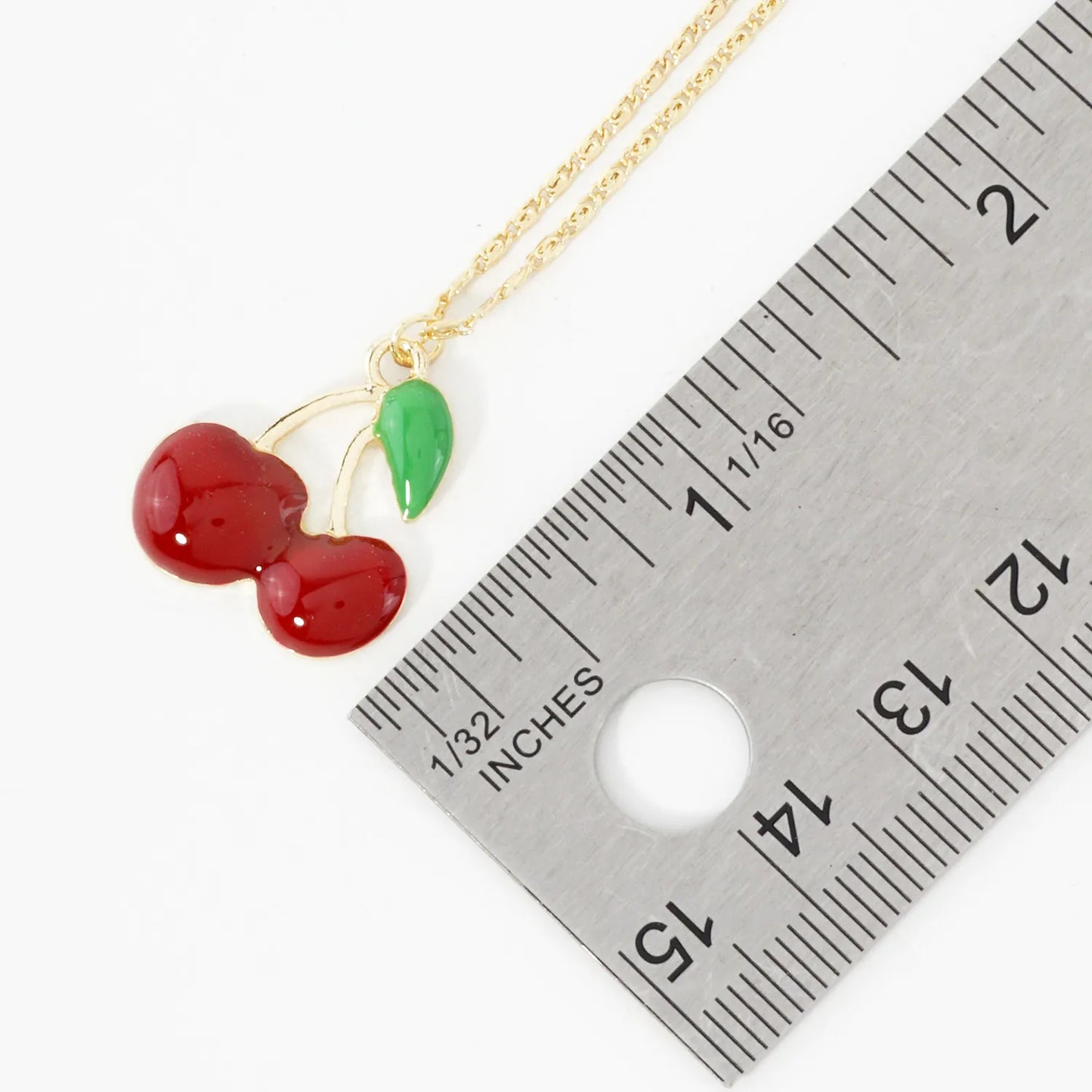 20mm Enamel Cherry Pendant 18K-Gold-Dipped Brass Necklace