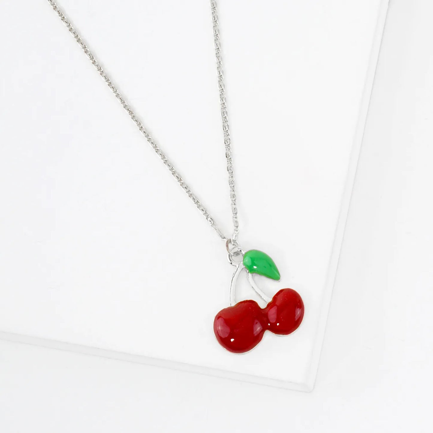 20mm Enamel Cherry Pendant 18K-Gold-Dipped Brass Necklace