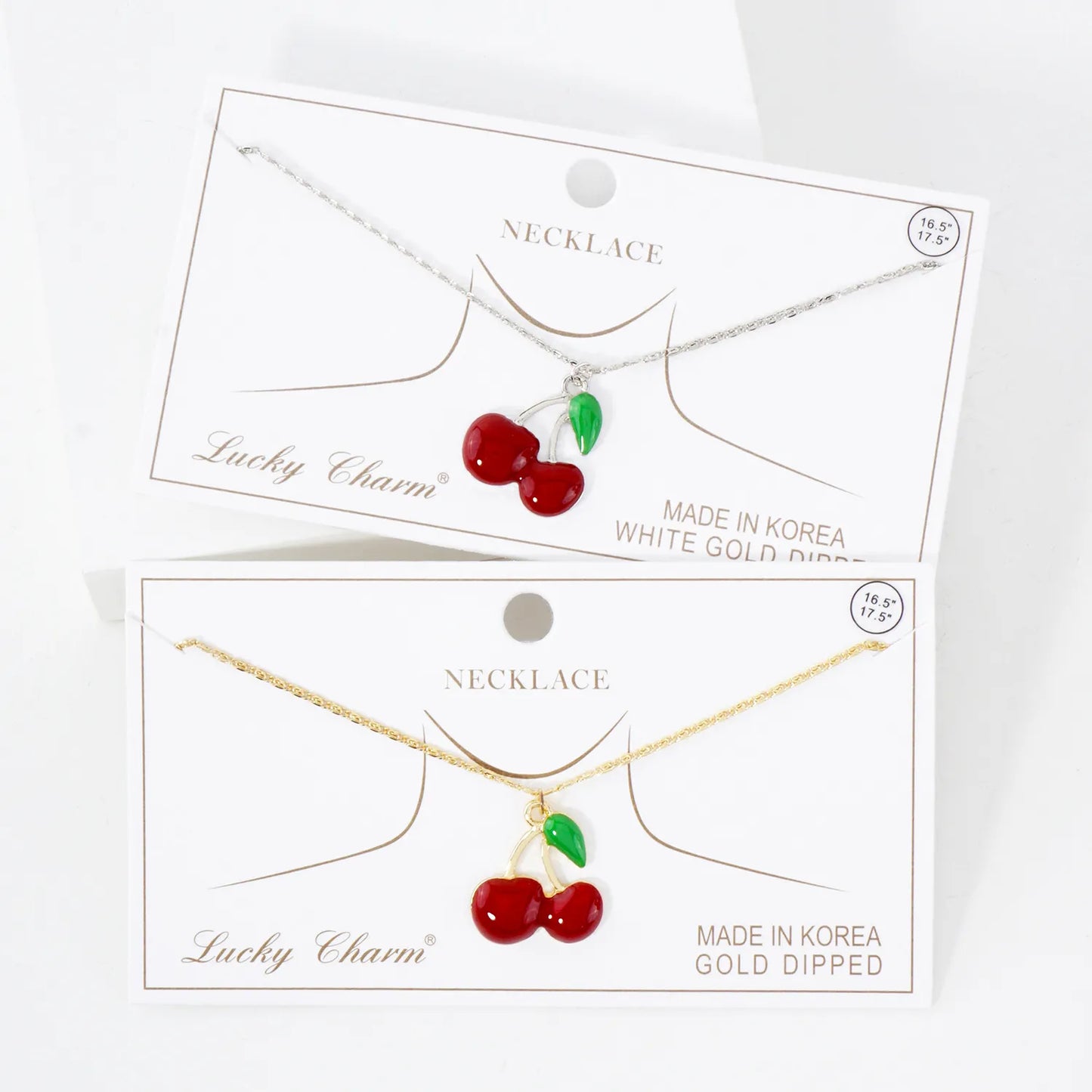 20mm Enamel Cherry Pendant 18K-Gold-Dipped Brass Necklace