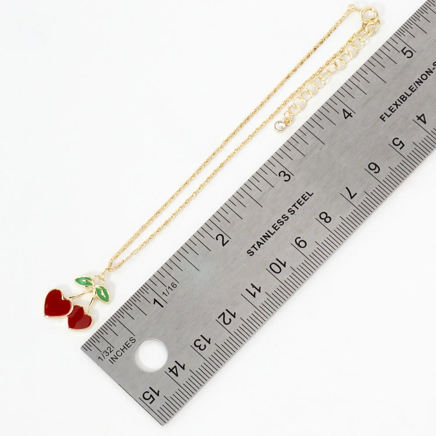 20mm Enamel Heart Cherry Charm 18K-Gold-Dipped Brass Anklet
