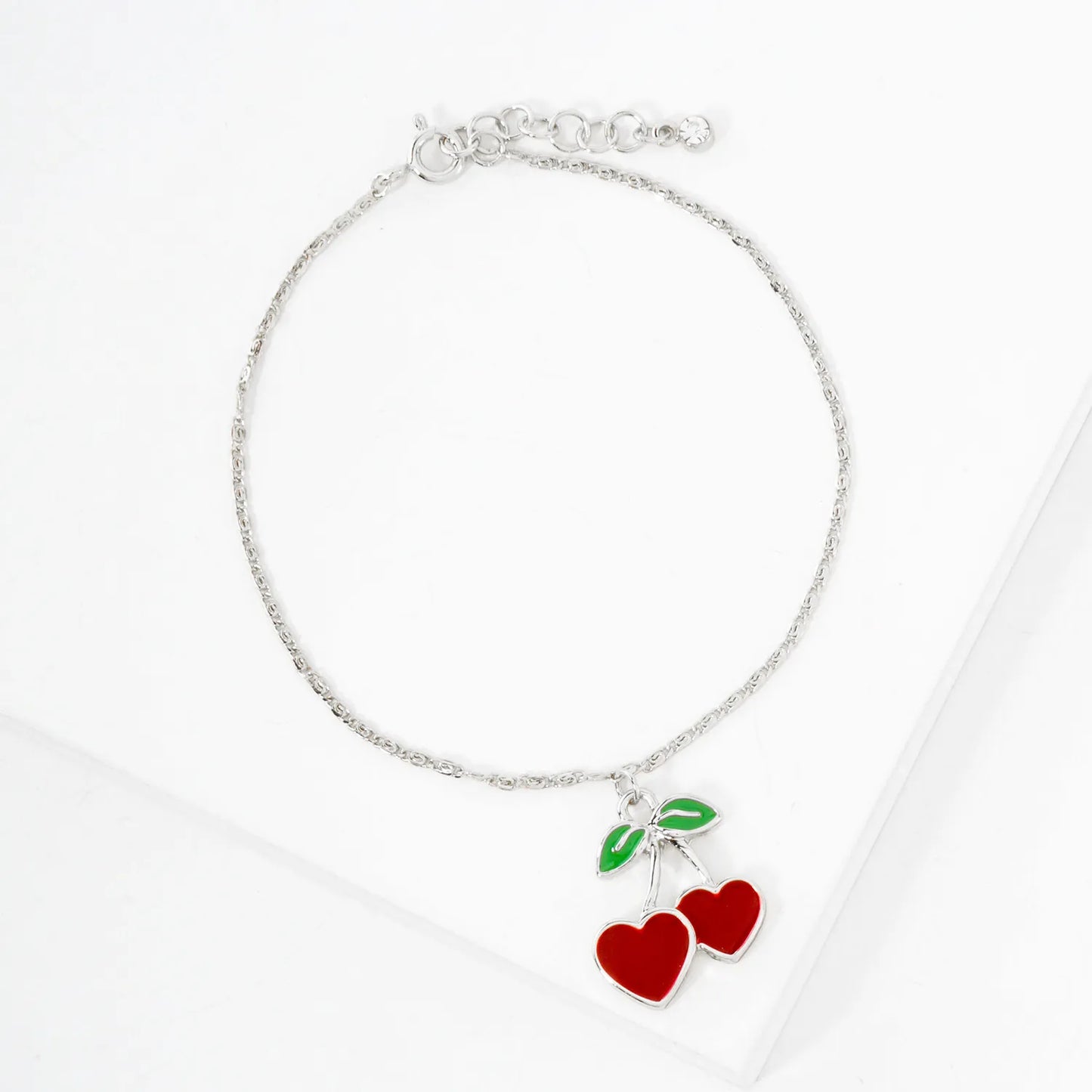 20mm Enamel Heart Cherry Charm 18K-Gold-Dipped Brass Bracelet