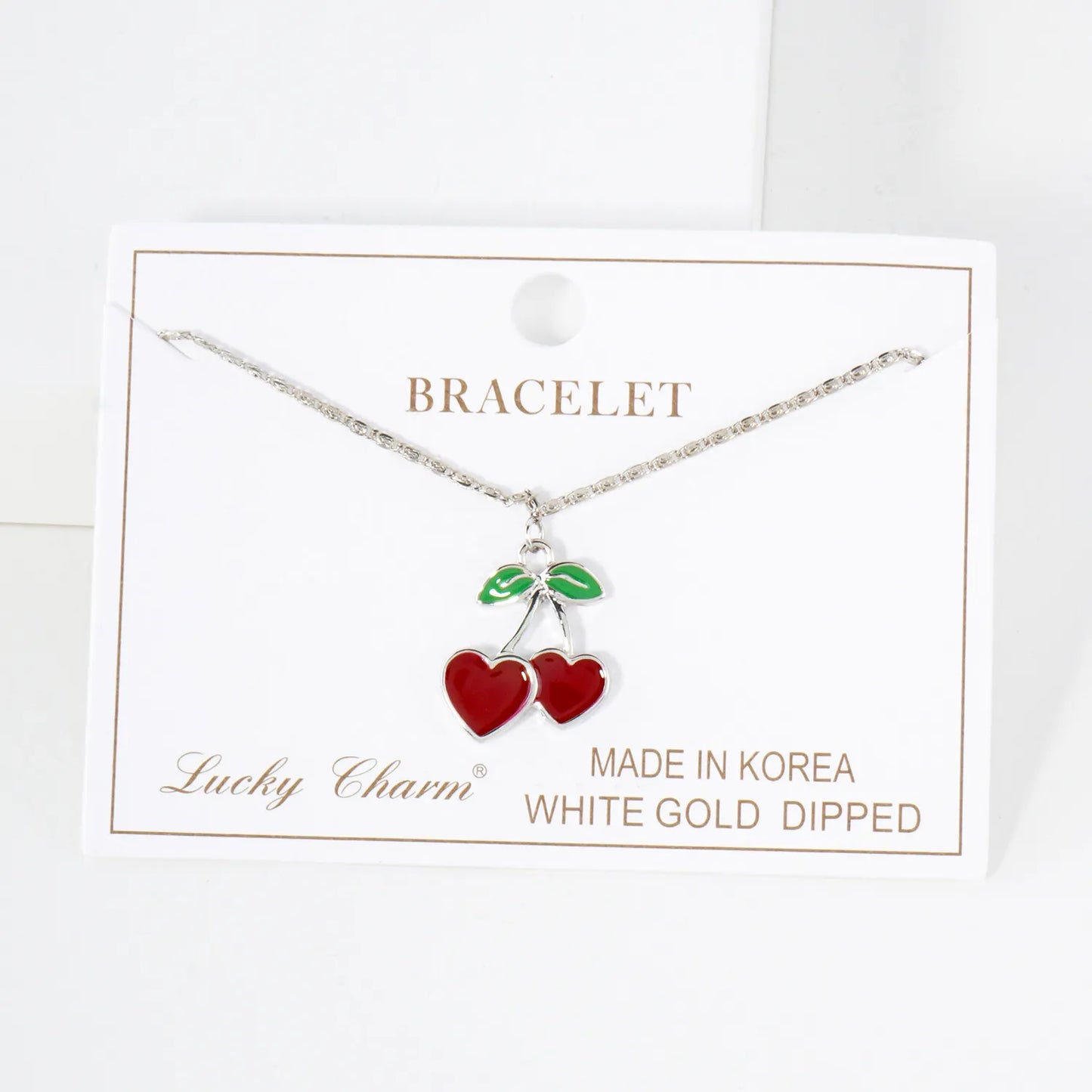 20mm Enamel Heart Cherry Charm 18K-Gold-Dipped Brass Bracelet