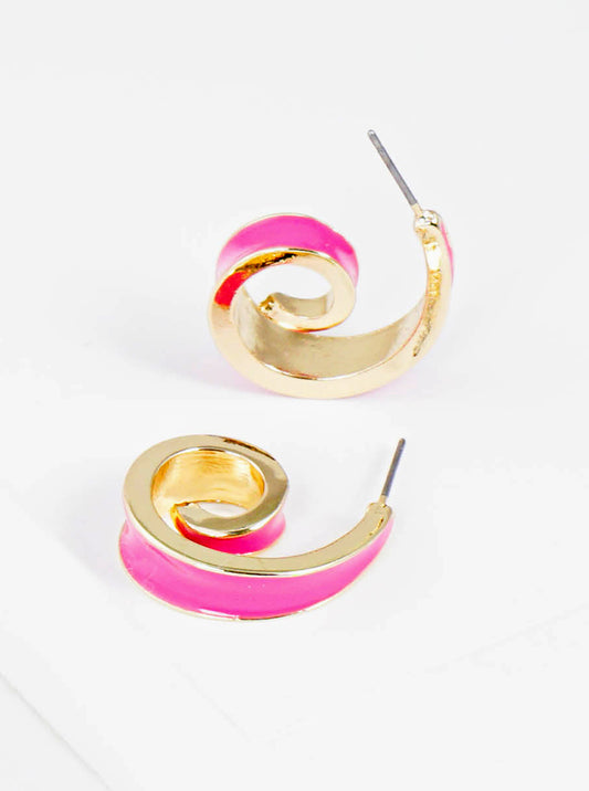 20mm Enamel Filled Tiny Spiral Open Hoop Earrings