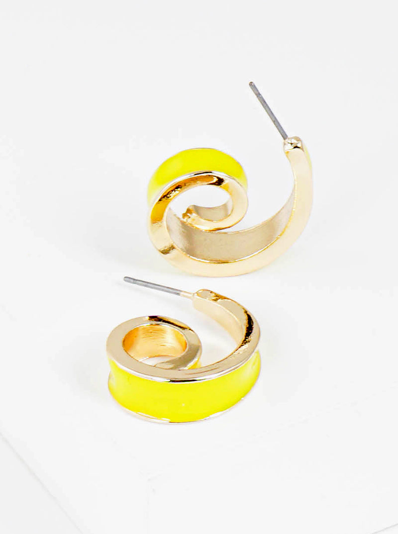 20mm Enamel Filled Tiny Spiral Open Hoop Earrings Gold-Yellow