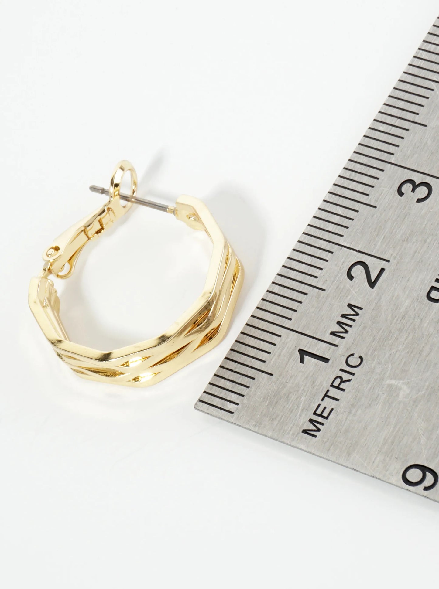 20mm Four Overlapping Octagon 14K-Gold-Dipped Geometric Latch-Back Hoop Earrings
