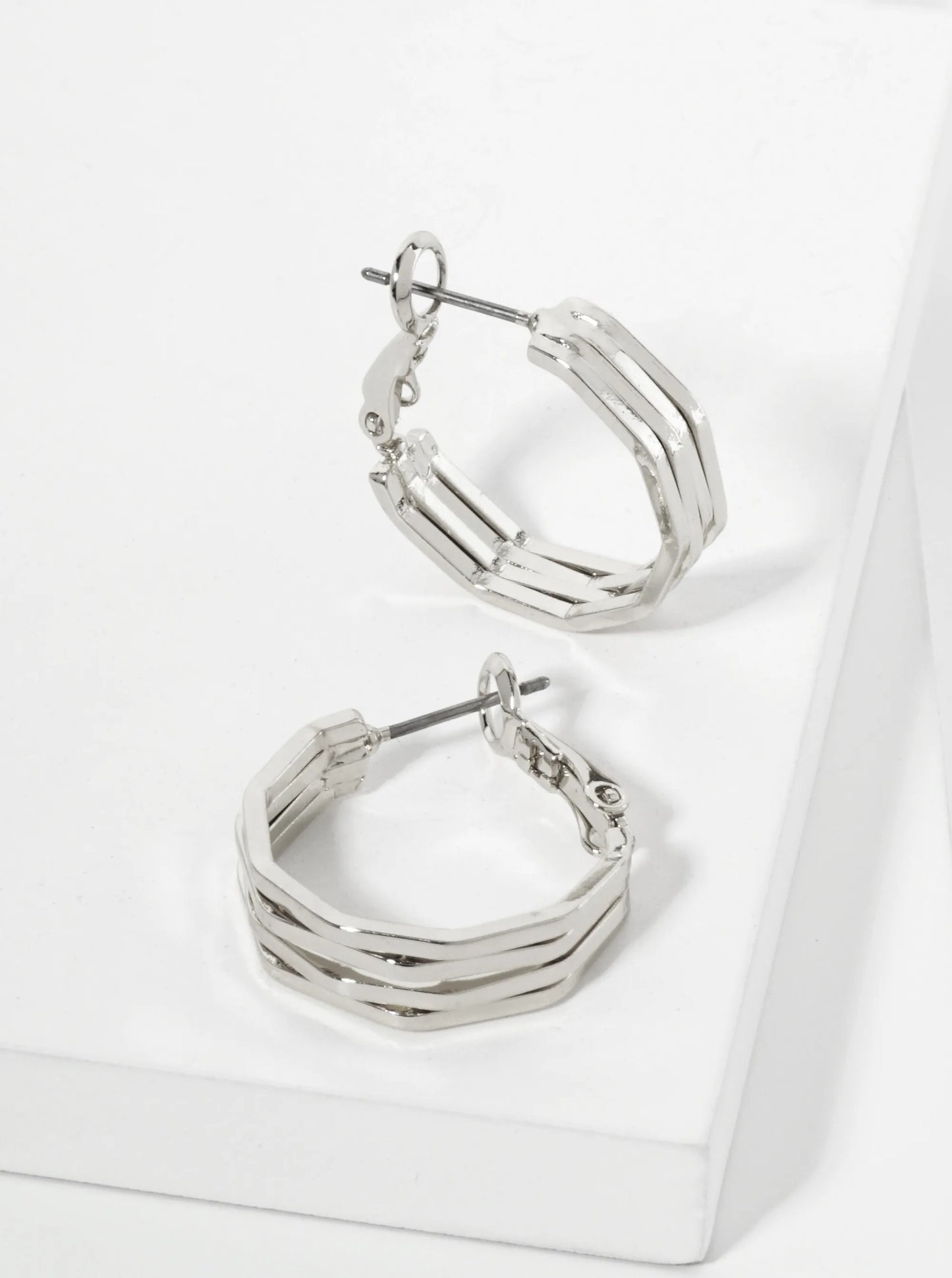 20mm Four Overlapping Octagon 14K-Gold-Dipped Geometric Latch-Back Hoop Earrings