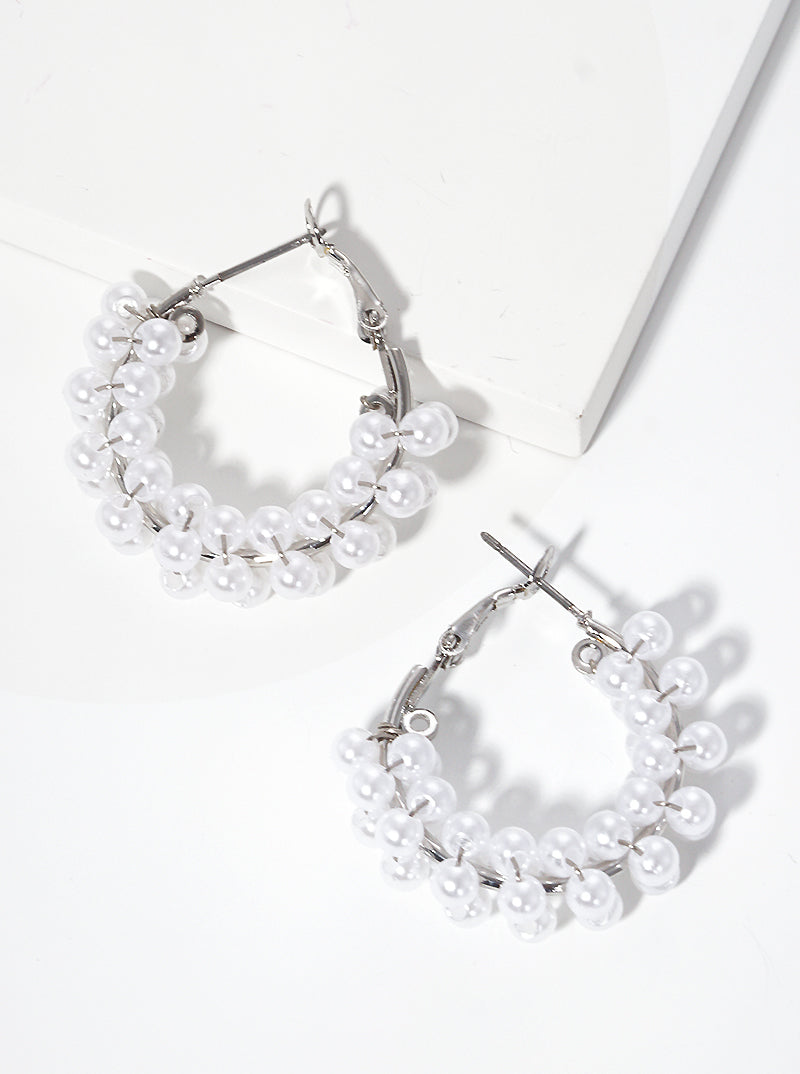20mm Hoop Pearl Cluster Hoop Earrings