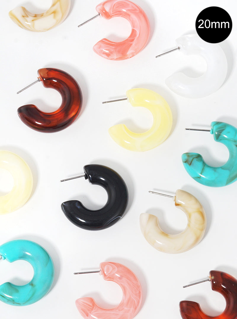 20mm Marbled Resin Open Hoop Earrings