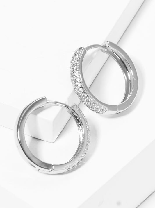 20mm Micro Pave Set Cubic Zirconia Huggie Hoop Earrings