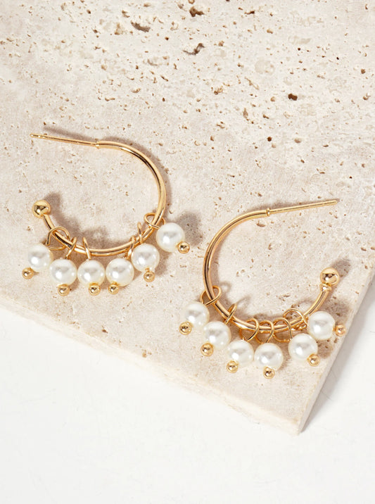 20mm Open Hoop Earrings With Pearl Cluster Accent