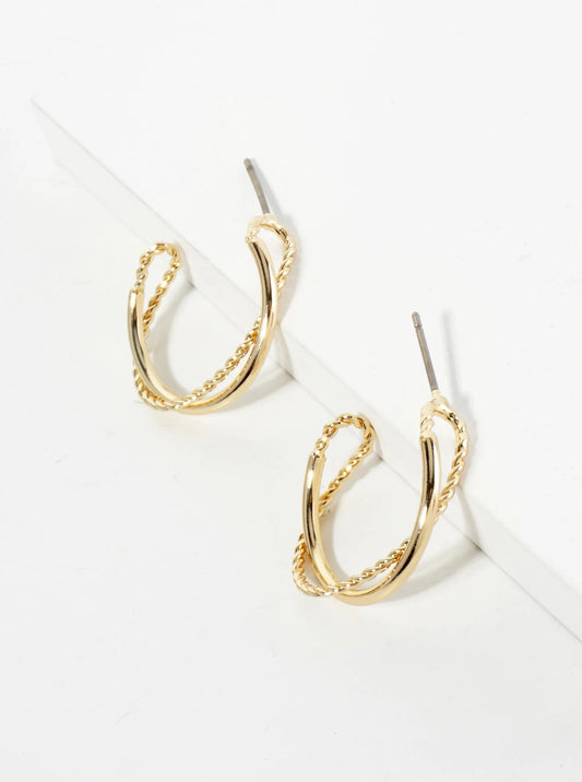 20mm Overlapping Textured 14K-Gold-Dipped Open Hoop Earrings