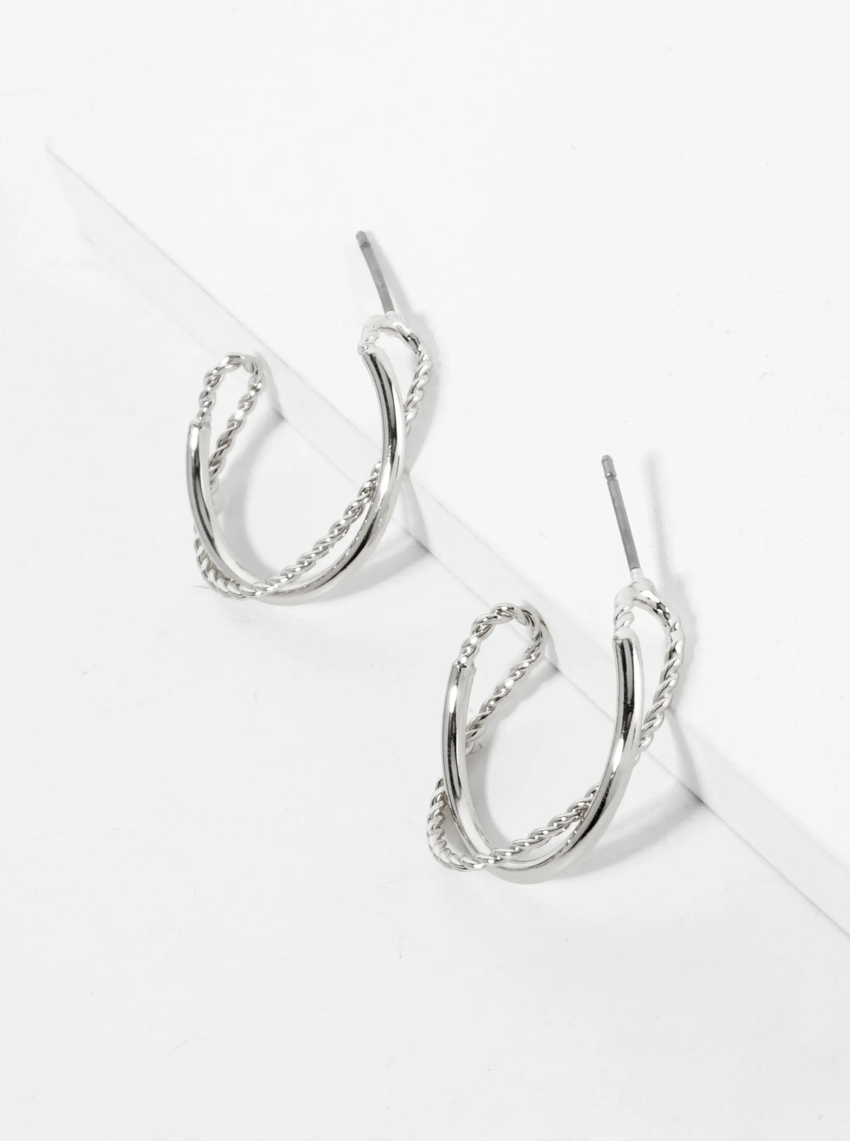 20mm Overlapping Textured 14K-Gold-Dipped Open Hoop Earrings
