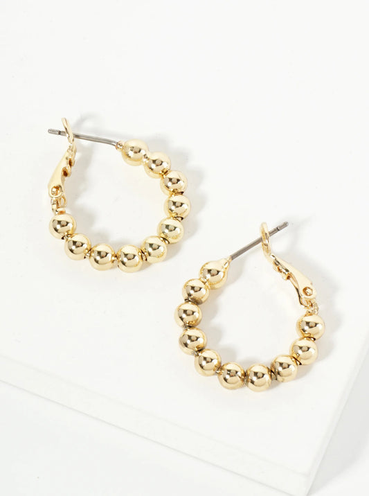 20mm Polished 14K-Gold-Dipped Ball Beaded Latch-Back Hoop Earrings