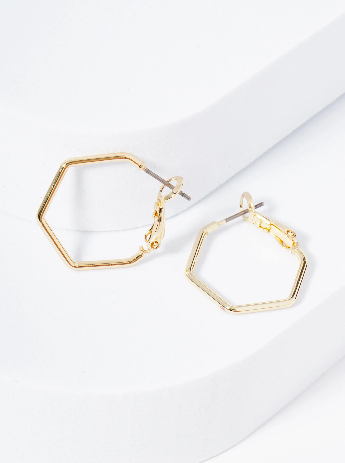 20mm Polished 14K-Gold-Dipped Hexagon Latch Back Hoop Earrings