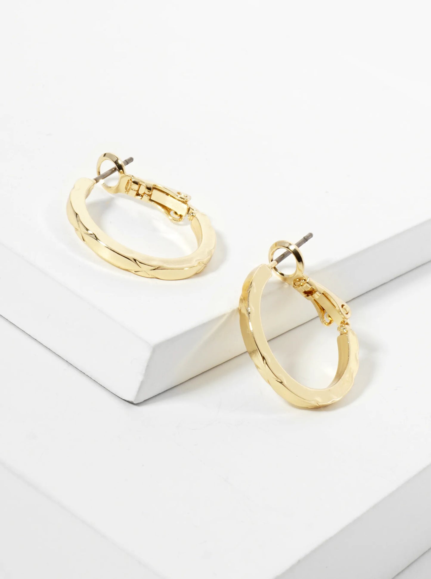 20mm Polished 14K-Gold-Dipped X Pattern Latch-Back Hoop Earrings
