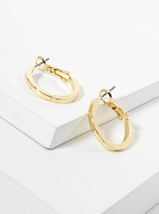 20mm Polished 14K-Gold-Dipped X Pattern Latch-Back Hoop Earrings