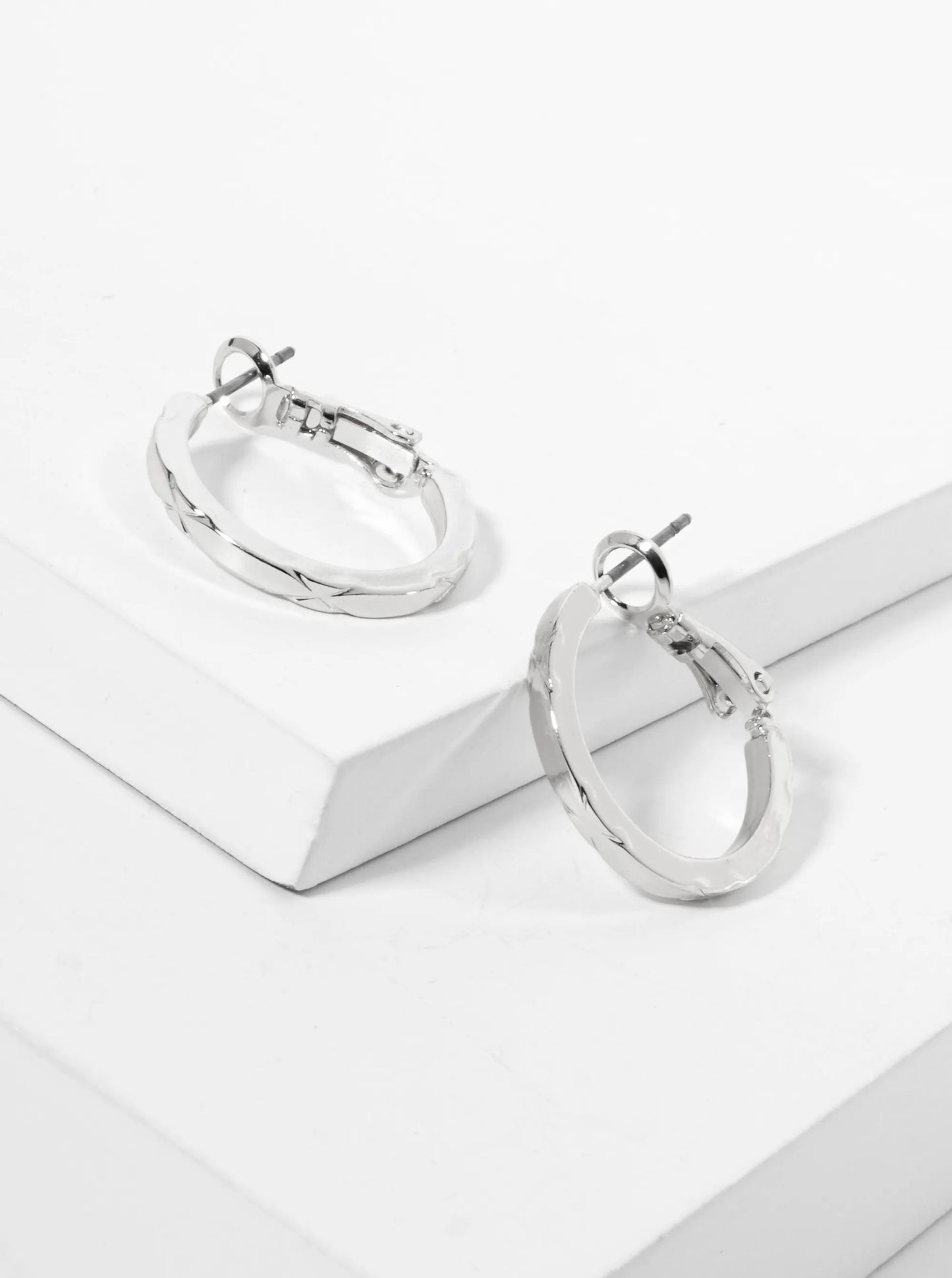 20mm Polished 14K-Gold-Dipped X Pattern Latch-Back Hoop Earrings