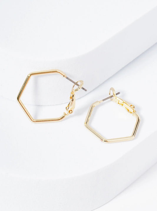 20mm Polished Metal Hexagon Latch Back Hoop Earrings